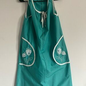 Teal Apron with Floral Embroidery
